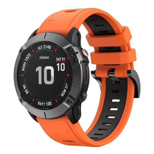

For Garmin Fenix 6X Sapphire 26mm Two-Color Sports Silicone Watch Band(Orange+Black)