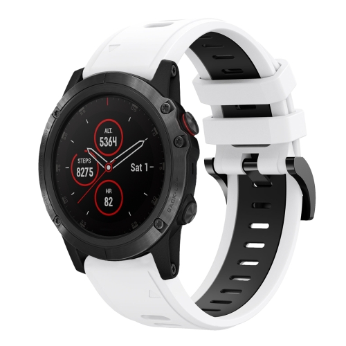 

For Garmin Fenix 5X Plus 26mm Two-Color Sports Silicone Watch Band(White+Black)