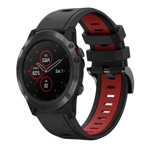

For Garmin Fenix 5X Plus 26mm Two-Color Sports Silicone Watch Band(Black+Red)