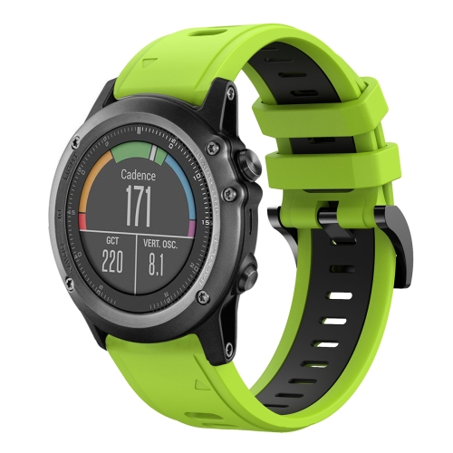 Pour Garmin Fenix 3 HR 26mm Bracelet de montre en silicone sport bicolore  (vert citron + noir)