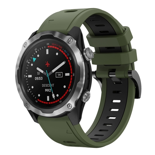 

For Garmin Descent MK 2 26mm Two-Color Sports Silicone Watch Band(Army Green + Black)