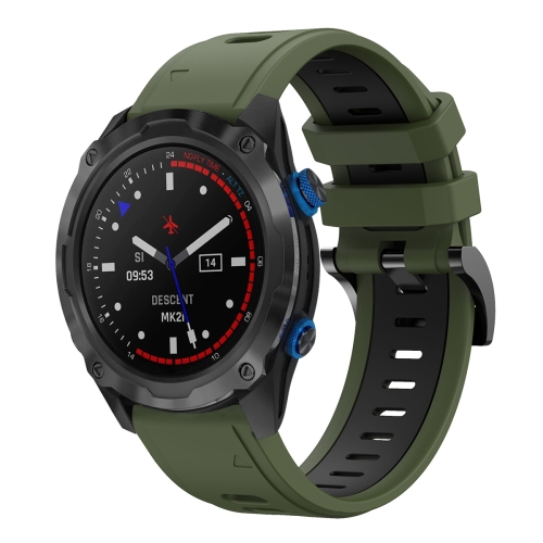 

For Garmin Descent MK 2i 26mm Two-Color Sports Silicone Watch Band(Army Green + Black)