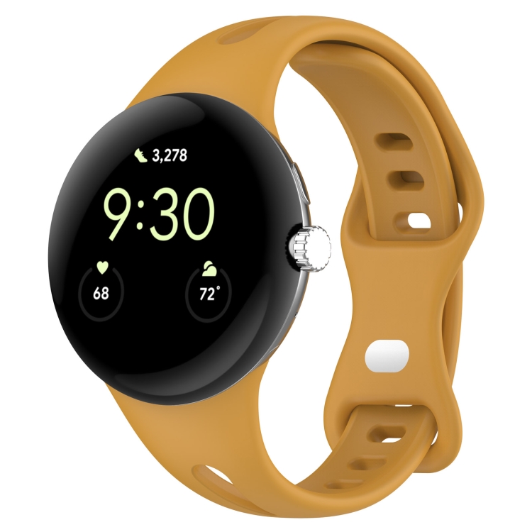 

For Google Pixel Watch Water Drop Slimming Butterfly Button Solid Silicone Band(Yellow)