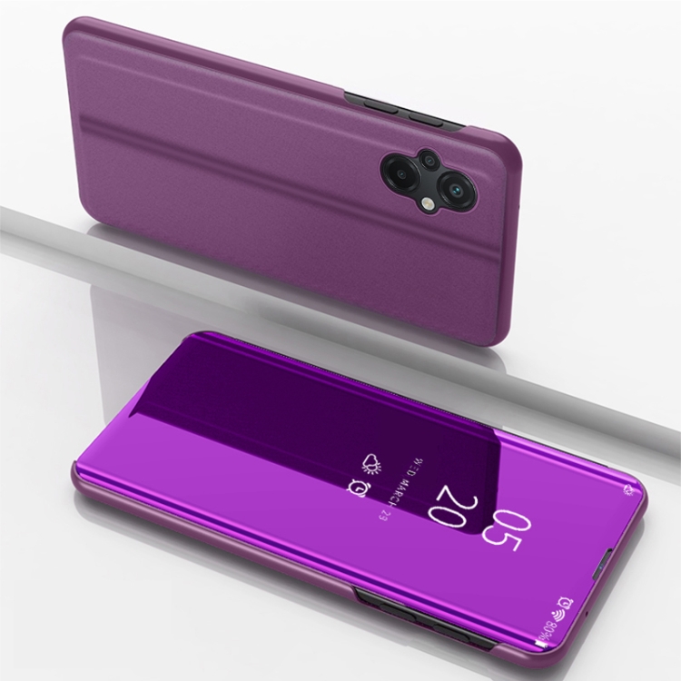 

For Xiaomi Poco M5 Plated Mirror Horizontal Flip Leather Case with Holder(Purple)