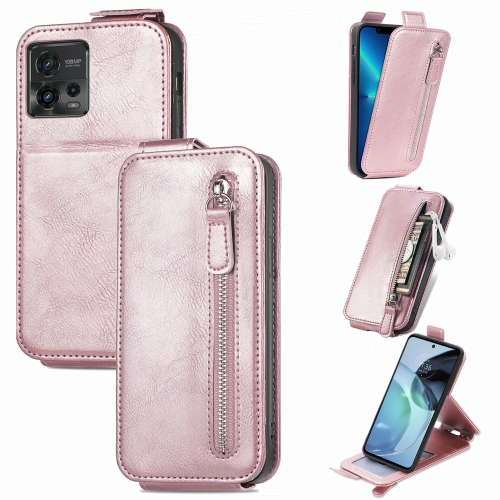 

For Motorola Moto G72 Zipper Wallet Vertical Flip Leather Phone Case(Rose Gold)