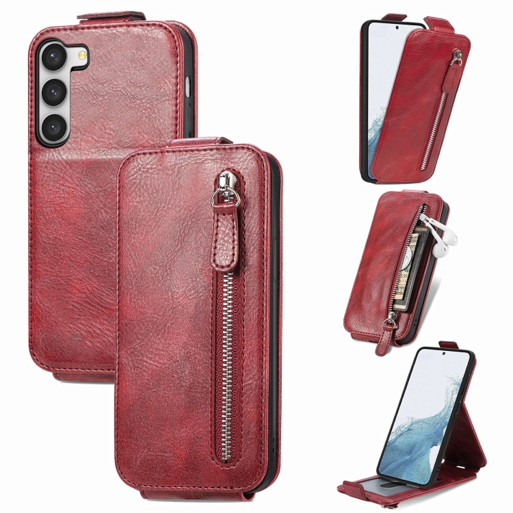 

For Samsung Galaxy S23+ 5G Zipper Wallet Vertical Flip Leather Phone Case(Red)
