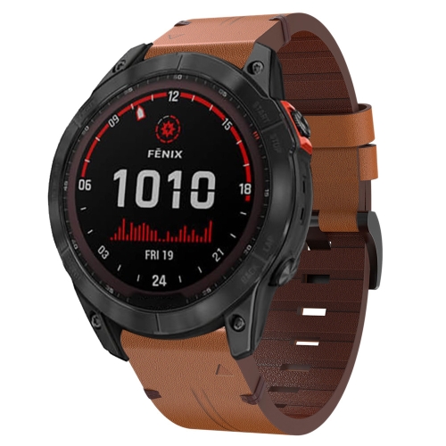 

For Garmin Fenix 7X Solar 26mm Leather Steel Buckle Watch Band(Brown)