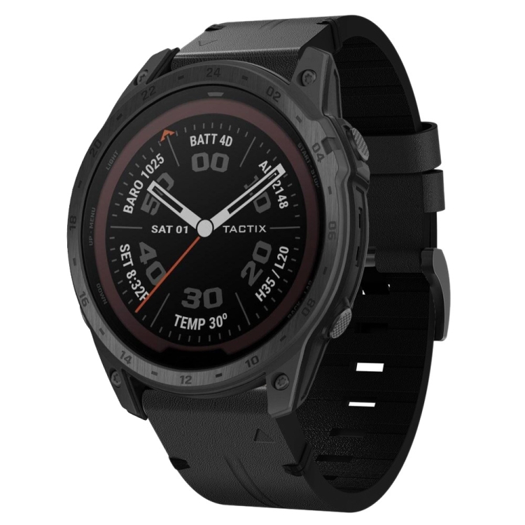 

For Garmin Tactix 7 Pro 26mm Leather Steel Buckle Watch Band(Black)