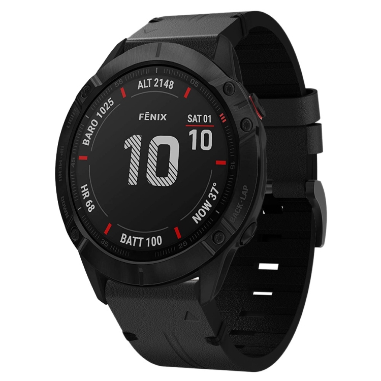 

For Garmin Fenix 6X Pro 26mm Leather Steel Buckle Watch Band(Black)
