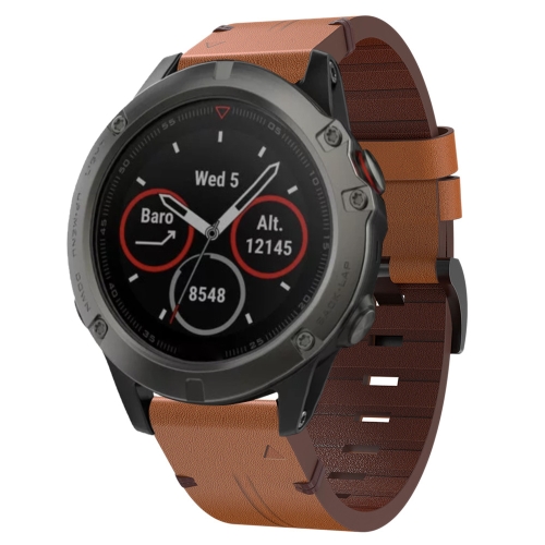 

For Garmin Fenix 5X Sapphire 26mm Leather Steel Buckle Watch Band(Brown)