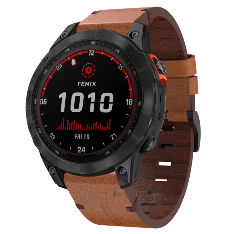 

For Garmin Fenix 7 Solar 22mm Leather Steel Buckle Watch Band(Brown)