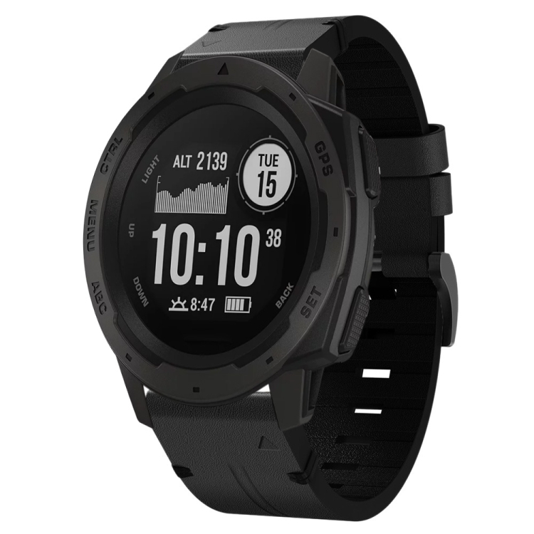 

For Garmin Instinct 22mm Leather Steel Buckle Watch Band(Black)
