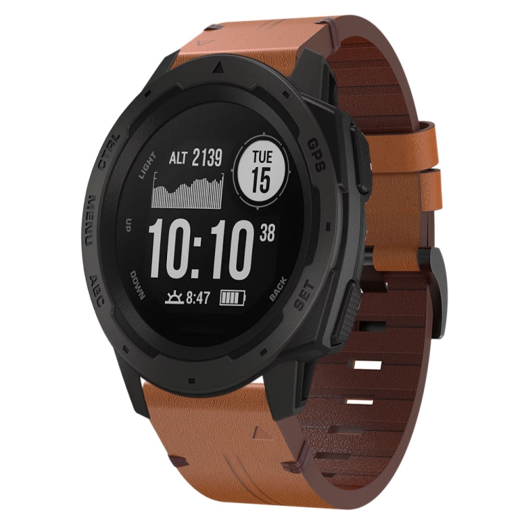 

For Garmin Instinct 22mm Leather Steel Buckle Watch Band(Brown)