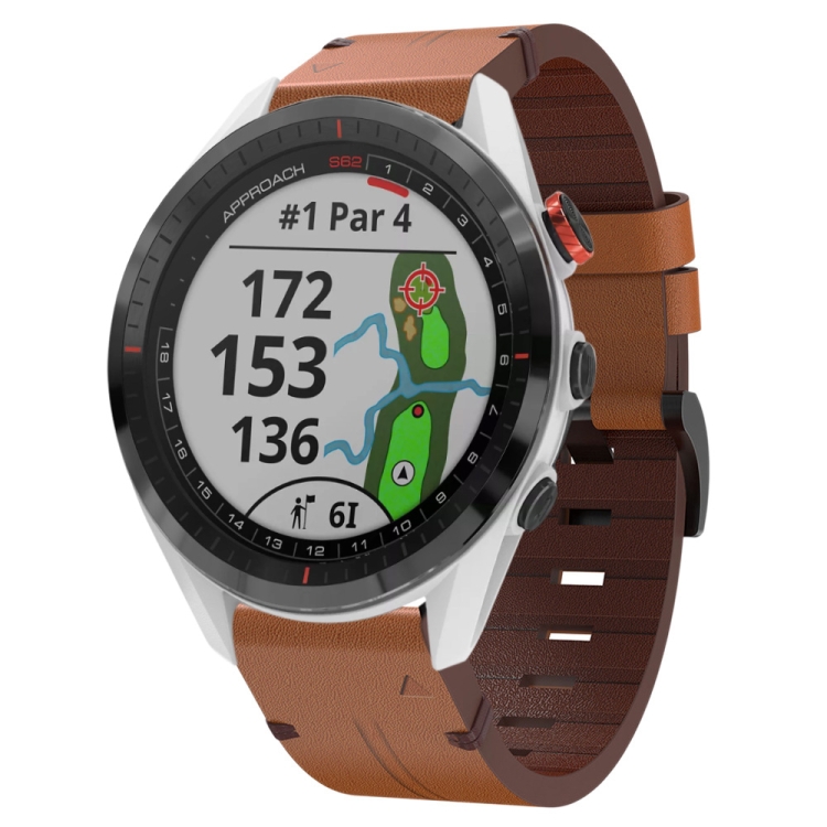 

For Garmin Approach S62 22mm Leather Steel Buckle Watch Band(Brown)