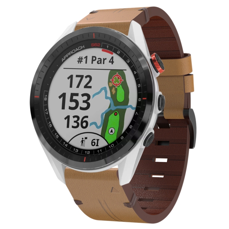 

For Garmin Approach S62 22mm Leather Steel Buckle Watch Band (Light Brown)