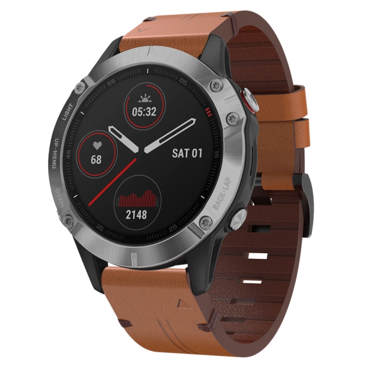 

For Garmin Fenix 6 GPS 22mm Leather Steel Buckle Watch Band(Brown)