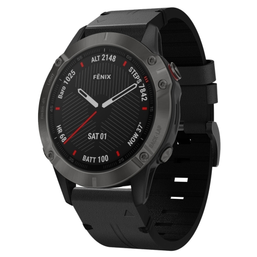 

For Garmin Fenix 6 Sapphire GPS 22mm Leather Steel Buckle Watch Band(Black)