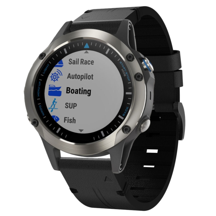 

For Garmin Quatix 5 Sapphire 22mm Leather Steel Buckle Watch Band(Black)