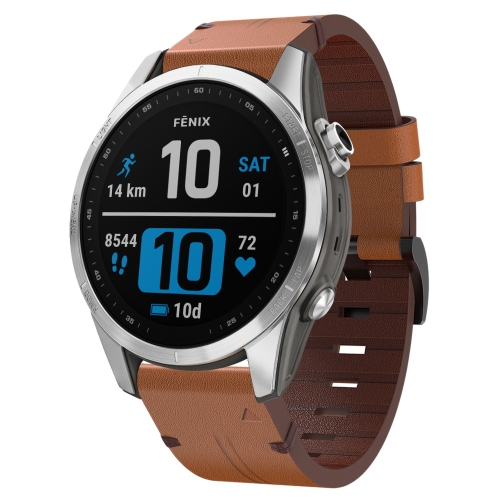 

For Garmin Fenix 7S 20mm Leather Steel Buckle Watch Band(Brown)