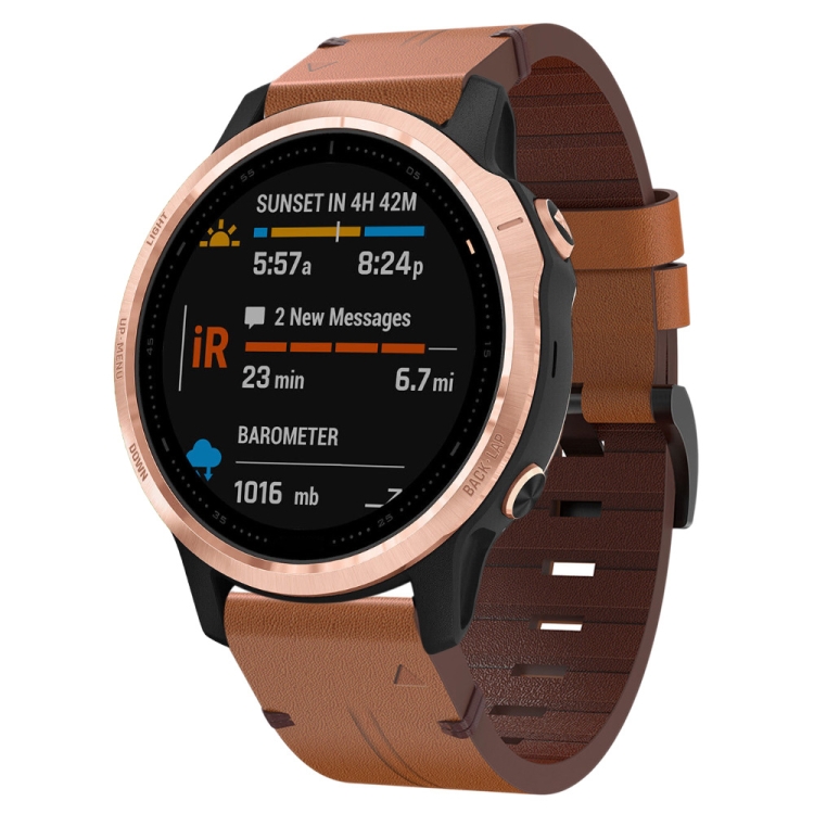 

For Garmin Fenix 6S 20mm Leather Steel Buckle Watch Band(Brown)