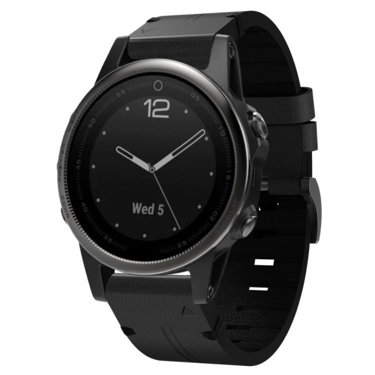 

For Garmin Fenix 5S 20mm Leather Steel Buckle Watch Band(Black)