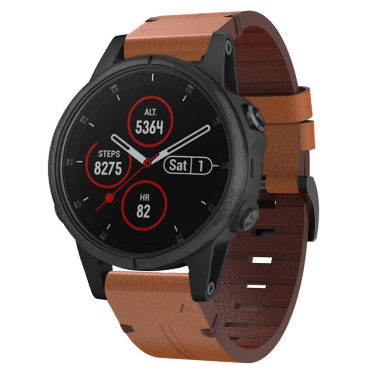 

For Garmin Fenix 5S Plus 20mm Leather Steel Buckle Watch Band(Brown)