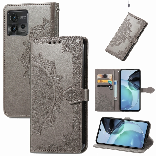 

For Motorola Moto G72 Mandala Flower Embossed Leather Phone Case(Gray)