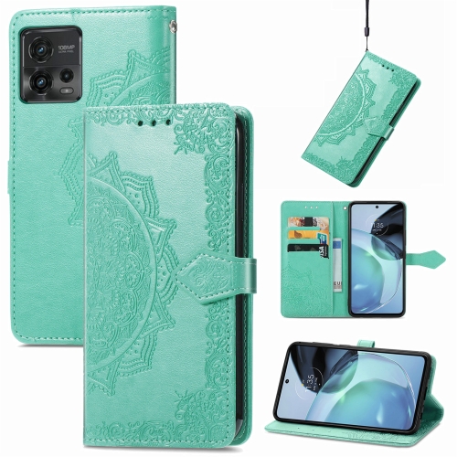 

For Motorola Moto G72 Mandala Flower Embossed Leather Phone Case(Green)
