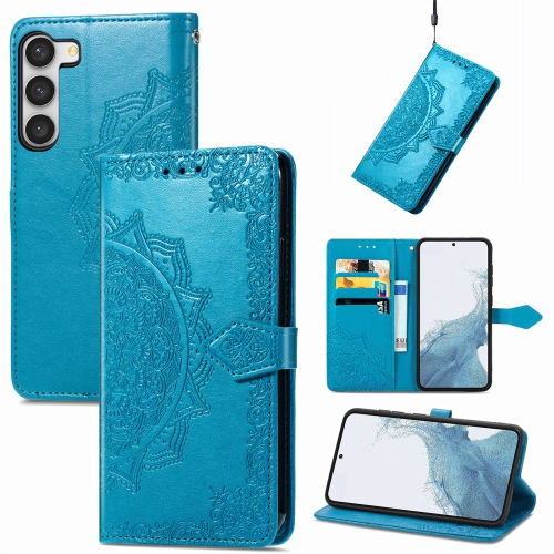 

For Samsung Galaxy S23 5G Mandala Flower Embossed Leather Phone Case(Blue)