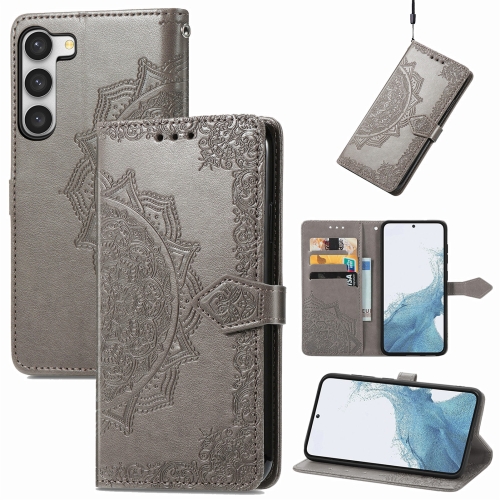 

For Samsung Galaxy S23 Plus 5G Mandala Flower Embossed Leather Phone Case(Gray)