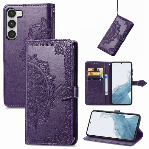 

For Samsung Galaxy S23 Ultra 5G Mandala Flower Embossed Leather Phone Case(Purple)