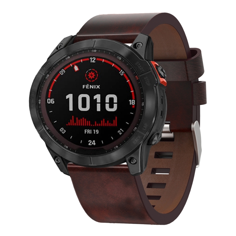 

For Garmin Fenix 7X Solar 26mm Leather Steel Buckle Watch Band(Brown)