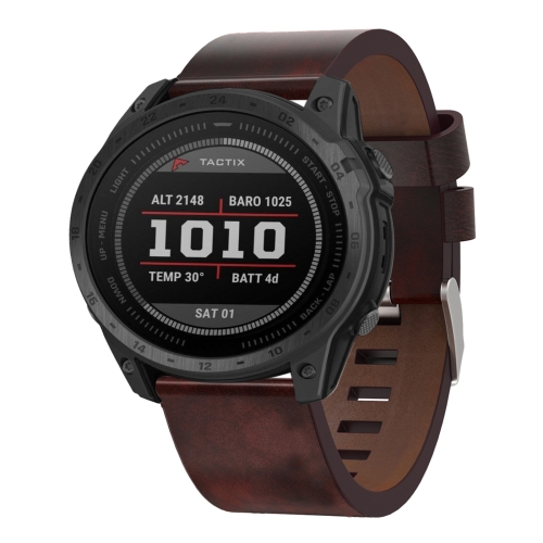 

For Garmin Tactix 7 26mm Leather Steel Buckle Watch Band(Brown)