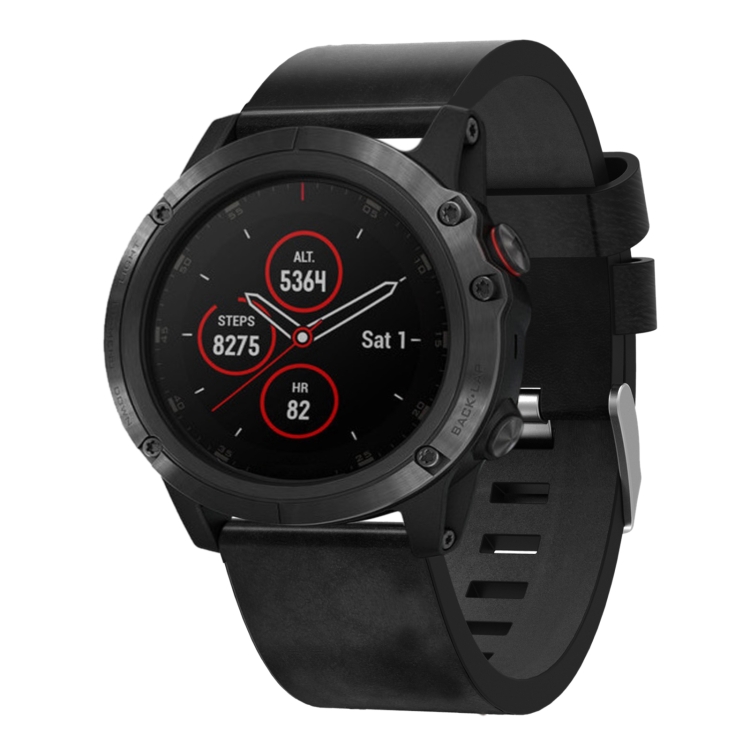 

For Garmin Fenix 5X Plus 26mm Leather Steel Buckle Watch Band(Black)