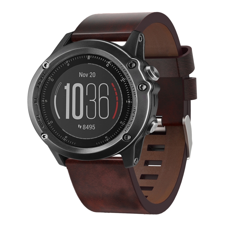 

For Garmin Fenix 3 26mm Leather Steel Buckle Watch Band(Brown)