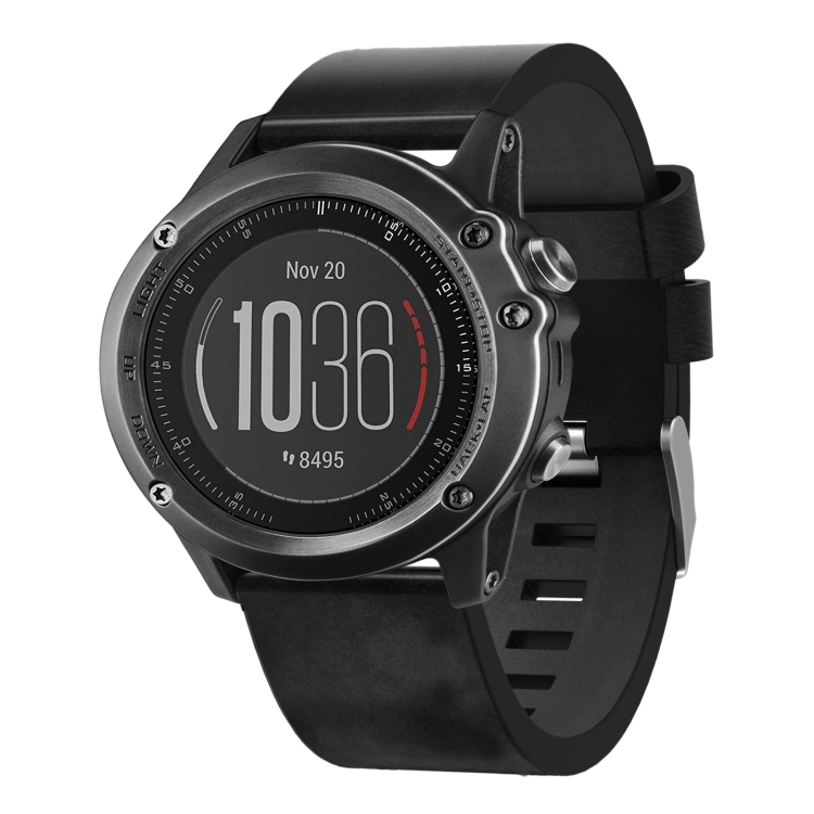 

For Garmin Fenix 3 Sapphire 26mm Leather Steel Buckle Watch Band(Black)