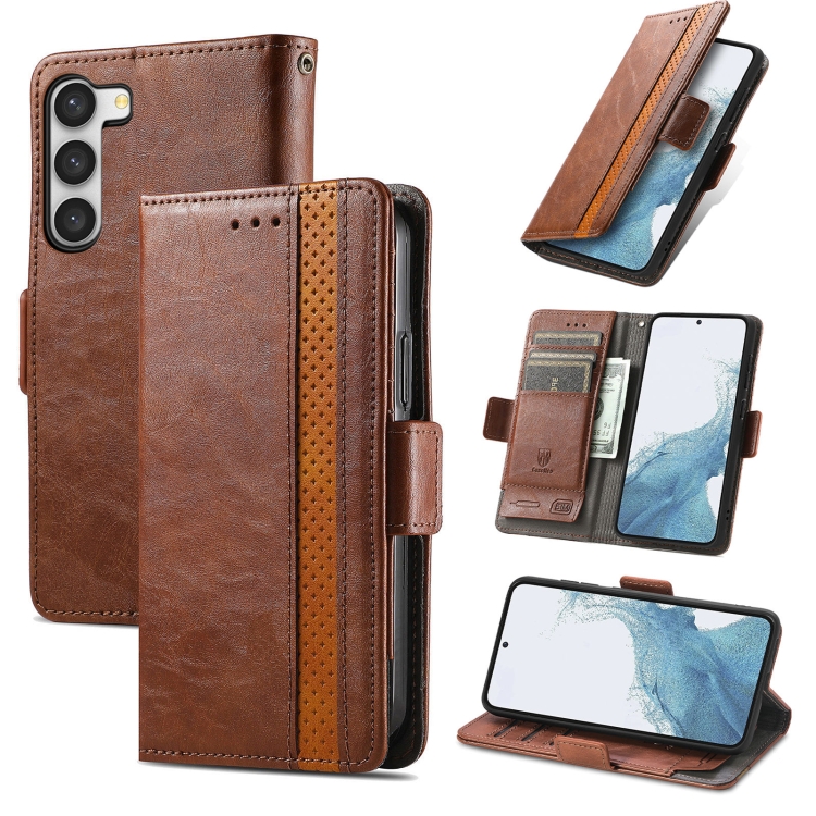 

For Samsung Galaxy S23+ 5G CaseNeo Splicing Dual Magnetic Buckle Leather Phone Case(Brown)