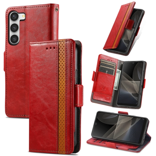 

For Samsung Galaxy S23 Ultra 5G CaseNeo Splicing Dual Magnetic Buckle Leather Phone Case(Red)