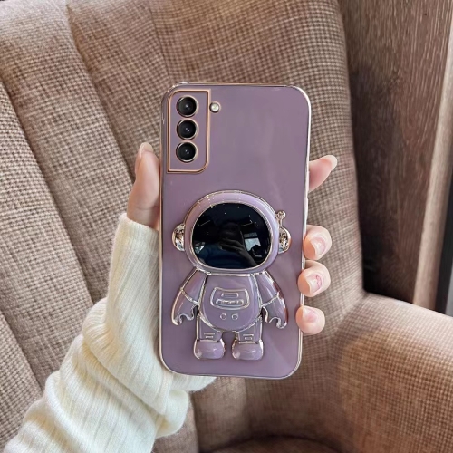 

For Samsung Galaxy S22 Ultra 5G Plating Astronaut Holder Phone Case(Purple)