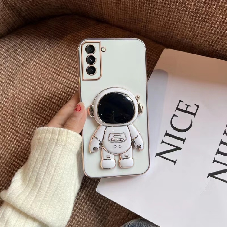 

For Samsung Galaxy S20+ Plating Astronaut Holder Phone Case(White)