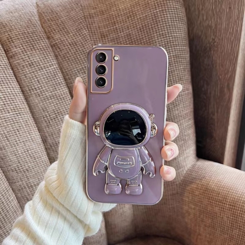 

For Samsung Galaxy A51 4G Plating Astronaut Holder Phone Case(Purple)