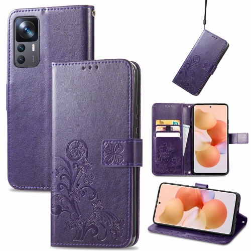 

For Xiaomi 12T / Redmi K50 Ultra Four-leaf Clasp Embossed Buckle Leather Phone Case(Purple)