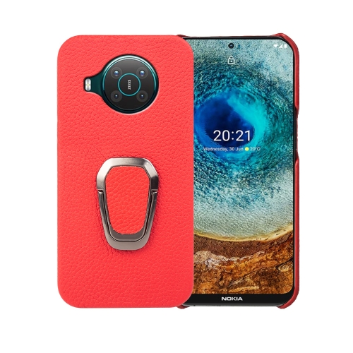 

For Nokia X10 Ring Holder Litchi Texture Genuine Leather Phone Case(Red)
