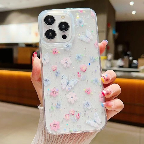 

For iPhone 14 Pro Fresh Small Floral Epoxy TPU Phone Case(D06 Love of Butterfly)