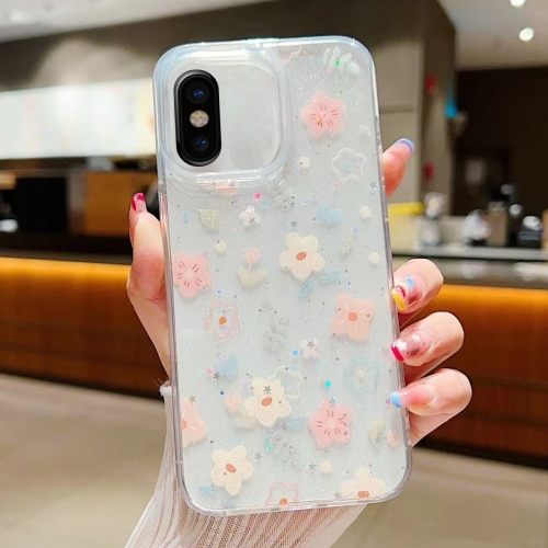 

For iPhone X / XS Fresh Small Floral Phone Case Drop Glue Protective Cover(D02 Hand-painted Flower)