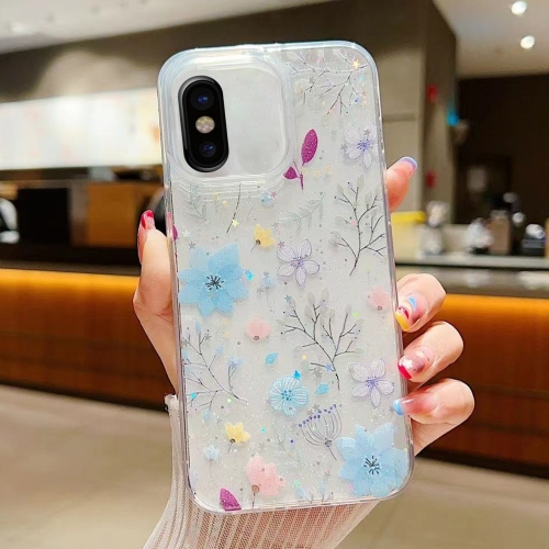 

For iPhone X / XS Fresh Small Floral Phone Case Drop Glue Protective Cover(D05 Blue Floral)
