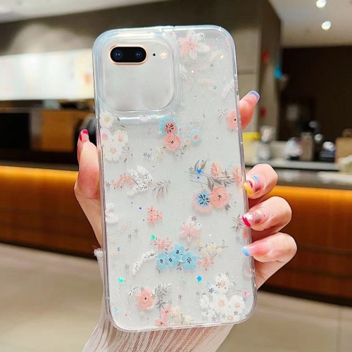 

For iPhone 7 Plus / 8 Plus Fresh Small Floral Phone Case Drop Glue Protective Cover(D01 Beautiful Bouquet)