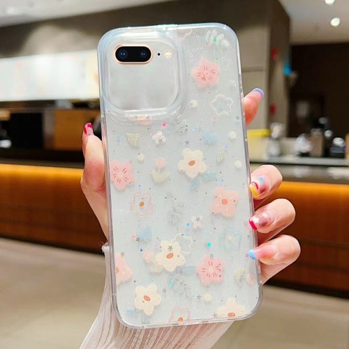 

For iPhone 7 Plus / 8 Plus Fresh Small Floral Phone Case Drop Glue Protective Cover(D02 Hand-painted Flower)
