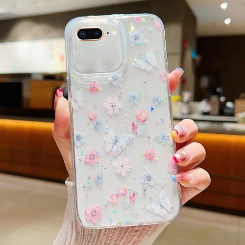 

For iPhone 7 Plus / 8 Plus Fresh Small Floral Phone Case Drop Glue Protective Cover(D06 Love of Butterfly)