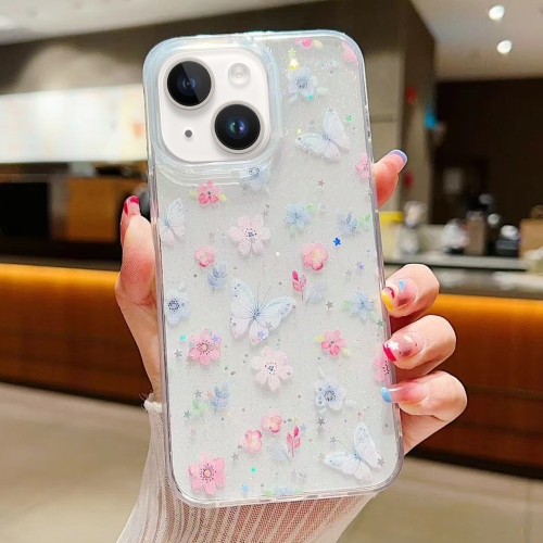 

For iPhone 15 Fresh Small Floral Epoxy TPU Phone Case(D06 Love of Butterfly)